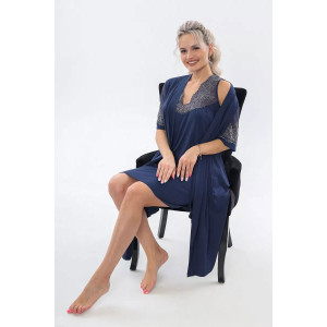 Пеньюар двойка женский "Каролина" вискоза с кружевом (р-ры: 46-60) синий