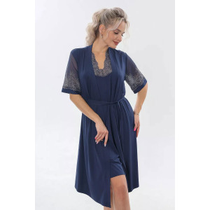 Пеньюар двойка женский "Каролина" вискоза с кружевом (р-ры: 46-60) синий
