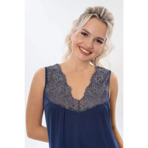 Пеньюар двойка женский "Каролина" вискоза с кружевом (р-ры: 46-60) синий