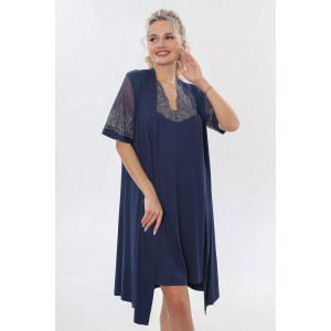 Пеньюар двойка женский "Каролина" вискоза с кружевом (р-ры: 46-60) синий