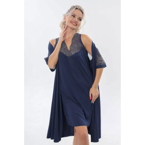 Пеньюар двойка женский "Каролина" вискоза с кружевом (р-ры: 46-60) синий