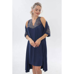 Пеньюар двойка женский "Каролина" вискоза с кружевом (р-ры: 46-60) синий