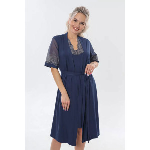 Пеньюар двойка женский "Каролина" вискоза с кружевом (р-ры: 46-60) синий