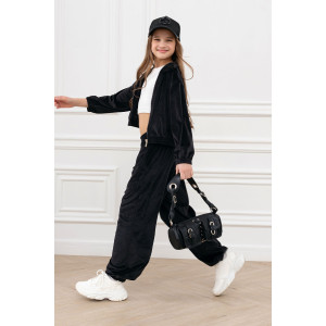 Костюм двойка детский "Элис" М-06КД велюр (р-ры: 32-42) черный