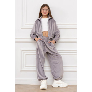 Костюм двойка детский "Элис" М-06КД велюр (р-ры: 32-42) серый