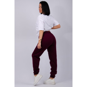 Джоггеры женские "Мистерия 2" футер 3-х нитка с начесом (р-ры: 44-54) бордо