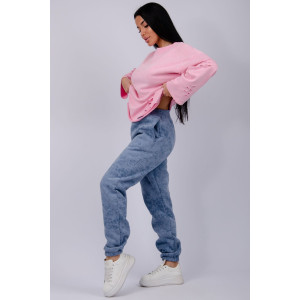 Джоггеры женские "Мистерия 4" футер 3-х нитка с начесом (р-ры: 44-54) индиго