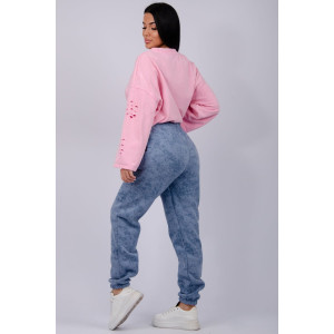 Джоггеры женские "Мистерия 4" футер 3-х нитка с начесом (р-ры: 44-54) индиго