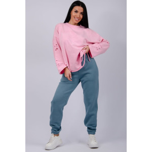 Джоггеры женские "Мистерия 9" футер 3-х нитка с начесом (р-ры: 44-54) голубой