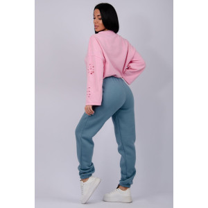 Джоггеры женские "Мистерия 9" футер 3-х нитка с начесом (р-ры: 44-54) голубой