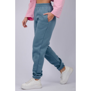 Джоггеры женские "Мистерия 9" футер 3-х нитка с начесом (р-ры: 44-54) голубой