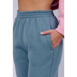 Джоггеры женские "Мистерия 9" футер 3-х нитка с начесом (р-ры: 44-54) голубой