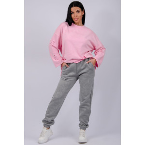 Джоггеры женские "Мистерия 5" футер 3-х нитка с начесом (р-ры: 44-54) светло-серый