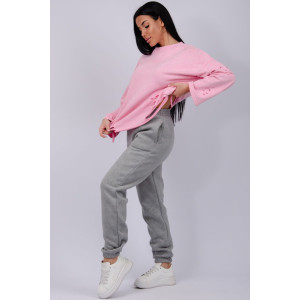 Джоггеры женские "Мистерия 5" футер 3-х нитка с начесом (р-ры: 44-54) светло-серый