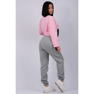 Джоггеры женские "Мистерия 5" футер 3-х нитка с начесом (р-ры: 44-54) светло-серый