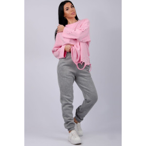 Джоггеры женские "Мистерия 5" футер 3-х нитка с начесом (р-ры: 44-54) светло-серый