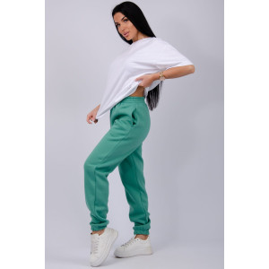 Джоггеры женские "Мистерия 11" футер 3-х нитка с начесом (р-ры: 44-54) зеленый