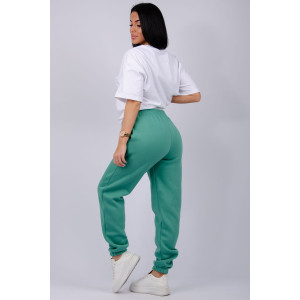 Джоггеры женские "Мистерия 11" футер 3-х нитка с начесом (р-ры: 44-54) зеленый