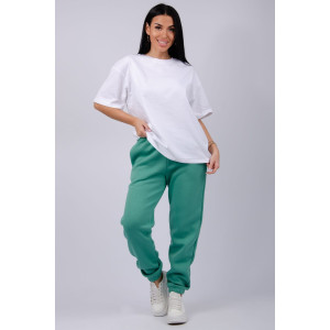 Джоггеры женские "Мистерия 11" футер 3-х нитка с начесом (р-ры: 44-54) зеленый