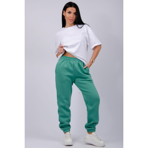 Джоггеры женские "Мистерия 11" футер 3-х нитка с начесом (р-ры: 44-54) зеленый