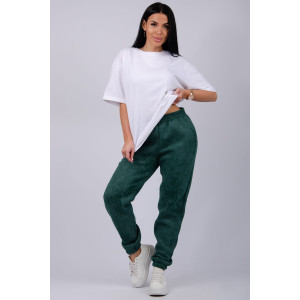 Джоггеры женские "Мистерия 3" футер 3-х нитка с начесом (р-ры: 44-54) изумруд