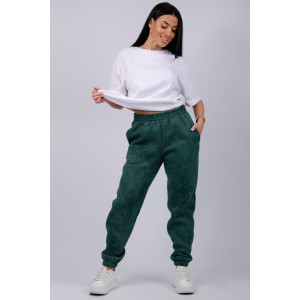 Джоггеры женские "Мистерия 3" футер 3-х нитка с начесом (р-ры: 44-54) изумруд