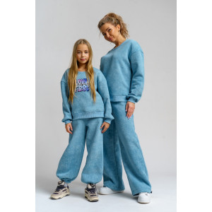 Костюм двойка женский 983 футер 3-х нитка с начёсом пенье (р-ры: 44-54) голубой винтаж