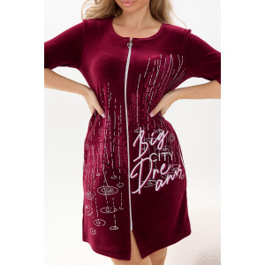 Халат женский Х-032 велюр (р-ры: 44-54) бордовый