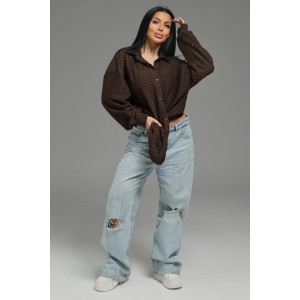 Рубашка женская "Стелла" футер 3-х нитка петля жаккард (р-ры: 48-62) шоколад