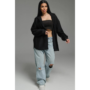 Рубашка женская "Стелла" футер 3-х нитка петля жаккард (р-ры: 48-62) черный