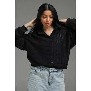 Рубашка женская "Стелла" футер 3-х нитка петля жаккард (р-ры: 48-62) черный