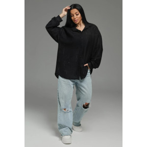 Рубашка женская "Стелла" футер 3-х нитка петля жаккард (р-ры: 48-62) черный