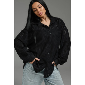 Рубашка женская "Стелла" футер 3-х нитка петля жаккард (р-ры: 48-62) черный