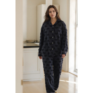 Пижама женская №057715 "Мишки" кулирка-махра (р-ры: 48-58) графит