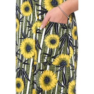 Халат женский ХК-548 кулирка (р-ры: 48-60) подсолнух на полосе хаки