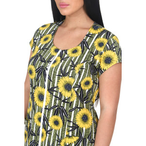 Халат женский ХК-548 кулирка (р-ры: 48-60) подсолнух на полосе хаки