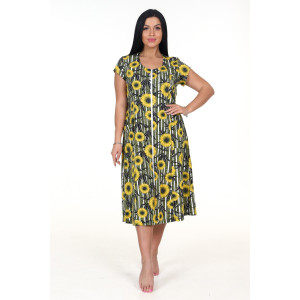 Халат женский ХК-548 кулирка (р-ры: 48-60) подсолнух на полосе хаки