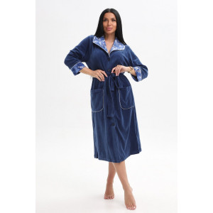 Халат женский 178 велюр (р-ры: 48-62) индиго-голубой
