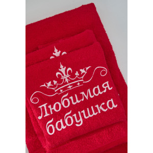 Полотенце махровое с вышивкой №14418/12 "Любимая бабушка" бордо