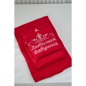 Полотенце махровое с вышивкой №14418/12 "Любимая бабушка" бордо