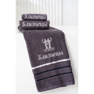 Полотенце махровое с вышивкой "Знаки зодиака" 14418/10 графит Близнецы