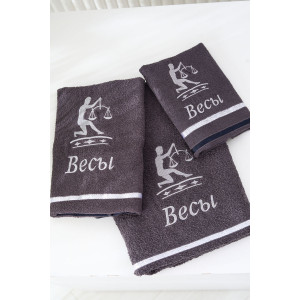 Полотенце махровое с вышивкой "Знаки зодиака" 14418/10 графит Весы