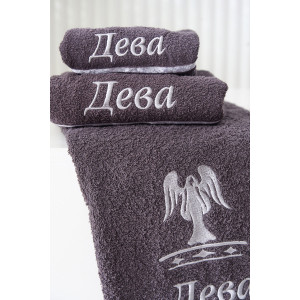 Полотенце махровое с вышивкой "Знаки зодиака" 14418/10 графит Дева