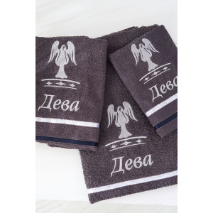 Полотенце махровое с вышивкой "Знаки зодиака" 14418/10 графит Дева