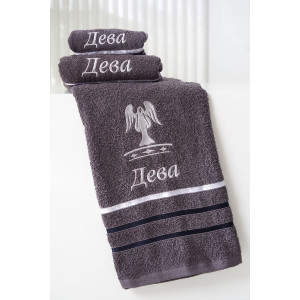 Полотенце махровое с вышивкой "Знаки зодиака" 14418/10 графит Дева