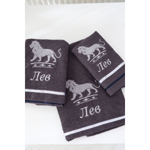 Полотенце махровое с вышивкой "Знаки зодиака" 14418/10 графит Лев
