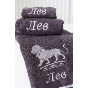 Полотенце махровое с вышивкой "Знаки зодиака" 14418/10 графит Лев
