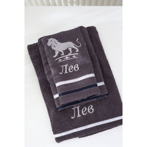 Полотенце махровое с вышивкой "Знаки зодиака" 14418/10 графит Лев