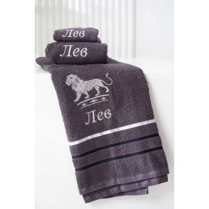 Полотенце махровое с вышивкой "Знаки зодиака" 14418/10 графит Лев