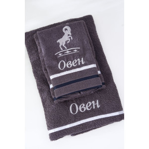 Полотенце махровое с вышивкой "Знаки зодиака" 14418/10 графит Овен